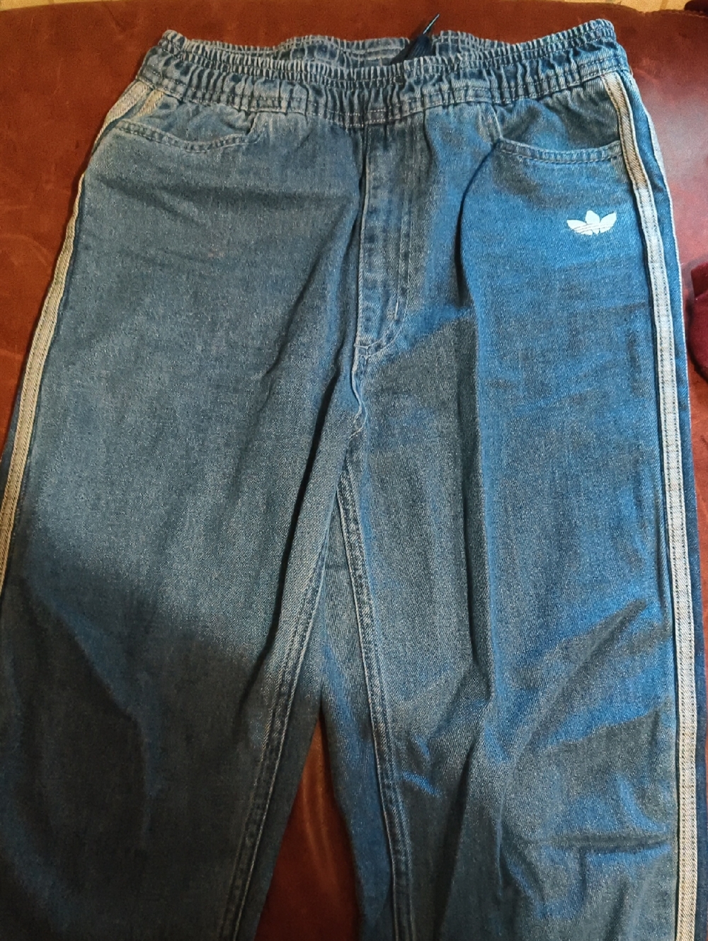 adidas Men’s Dark Blue Relaxed Denim Track Jeans with Side Stripes